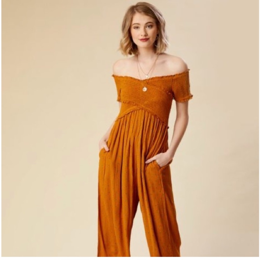 Altar’d State Smocked Top Boho Floral Jumpsuit